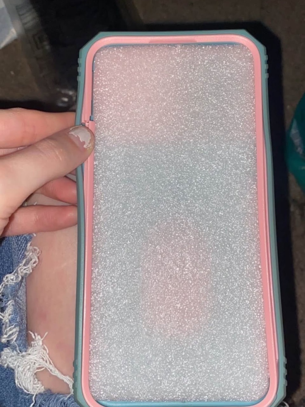 SHEIN  Phone Case with Pink Trim and Teal Bumper